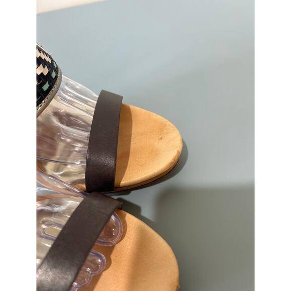 Coach Steffi stilettos size 9.5 navy white woven leather strappy high sandal - Picture 4 of 12